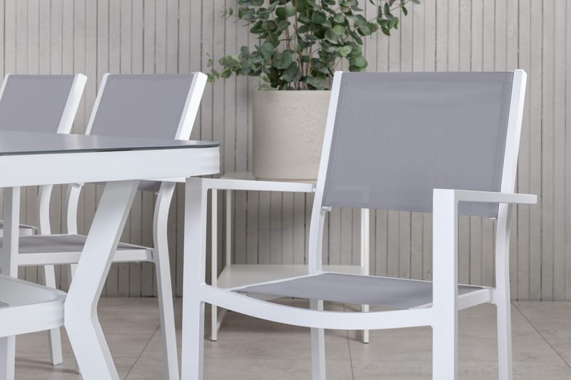 Virya Matgrupp Utomhus 200cm + 6 Copacabana Stapelbara Matstolar Utomhus Vit - Venture Home - Utemöbler - Utegrupp - Matgrupper utomhus