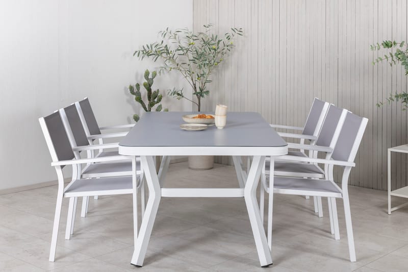 Virya Matgrupp Utomhus 200cm + 6 Copacabana Stapelbara Matstolar Utomhus Vit - Venture Home - Utemöbler - Utegrupp - Matgrupper utomhus