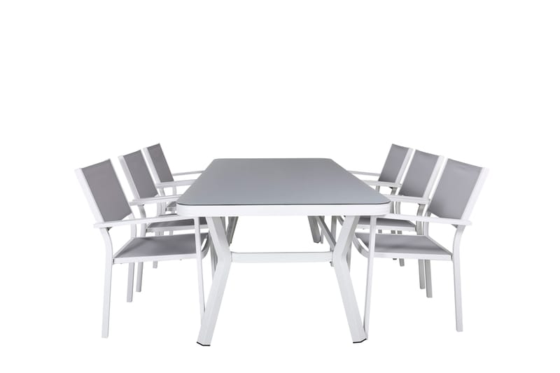 Virya Matgrupp Utomhus 200cm + 6 Copacabana Stapelbara Matstolar Utomhus Vit, Venture Home