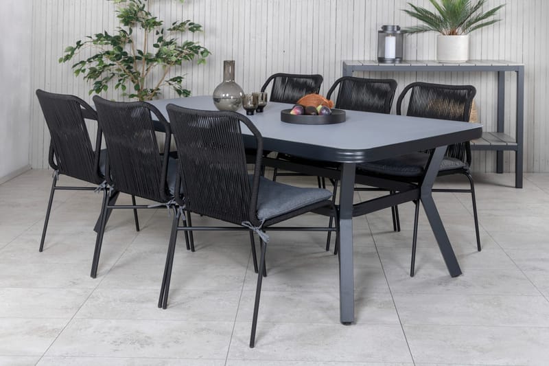 Virya Matgrupp Utomhus 200cm + 6 Julian Matstolar - Svart/Grå - Utemöbler - Utegrupp - Matgrupper utomhus
