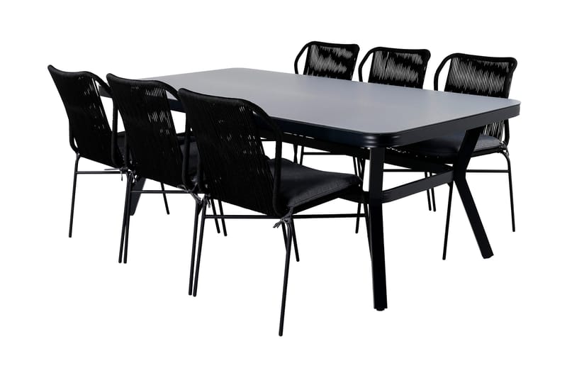 Virya Matgrupp Utomhus 200cm + 6 Julian Matstolar - Svart/Grå - Utemöbler - Utegrupp - Matgrupper utomhus