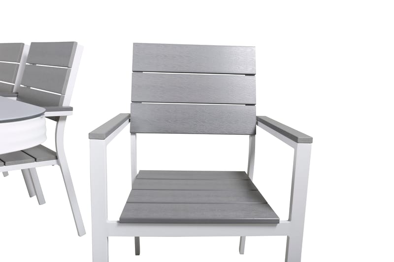 Virya Matgrupp Utomhus 200cm + 6 Levels Stapelbara Matstolar - Vit/Grå - Utemöbler - Utegrupp - Matgrupper utomhus