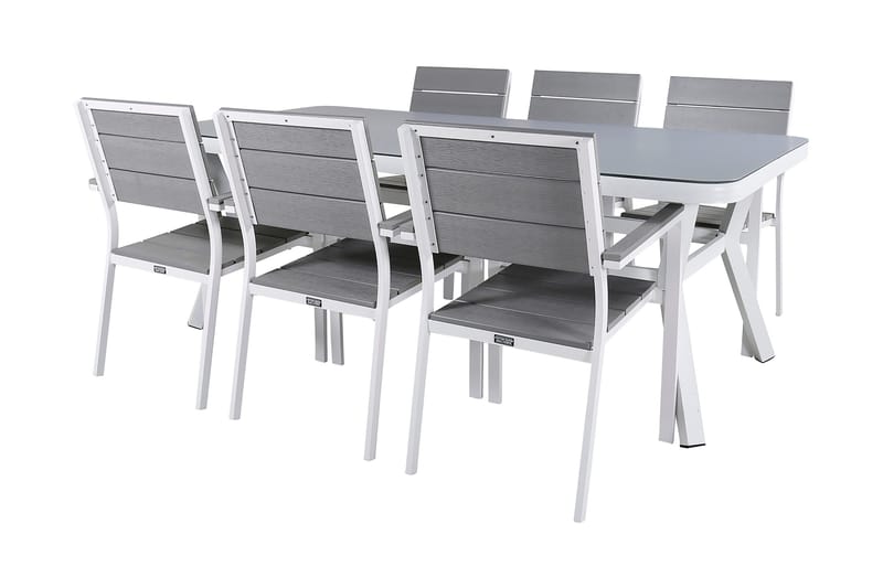 Virya Matgrupp Utomhus 200cm + 6 Levels Stapelbara Matstolar - Vit/Grå - Utemöbler - Utegrupp - Matgrupper utomhus
