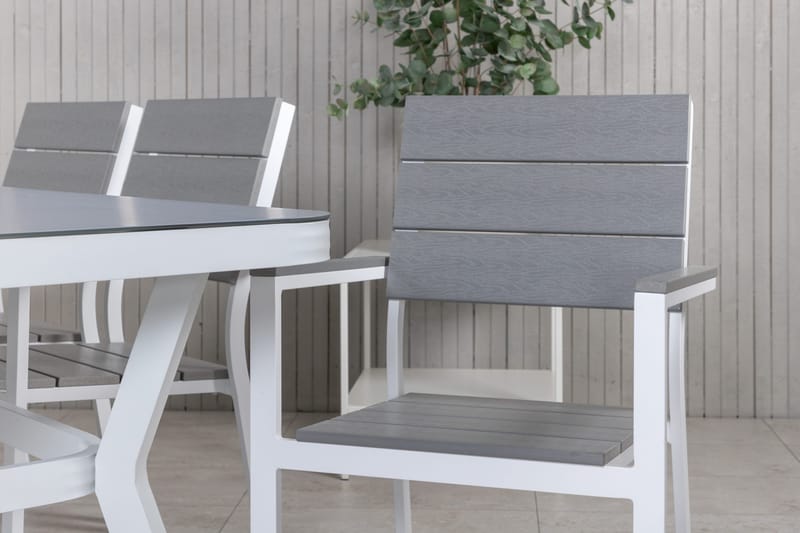 Virya Matgrupp Utomhus 200cm + 6 Levels Stapelbara Matstolar - Vit/Grå - Utemöbler - Utegrupp - Matgrupper utomhus