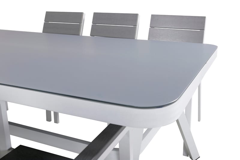 Virya Matgrupp Utomhus 200cm + 6 Levels Stapelbara Matstolar - Vit/Grå - Utemöbler - Utegrupp - Matgrupper utomhus