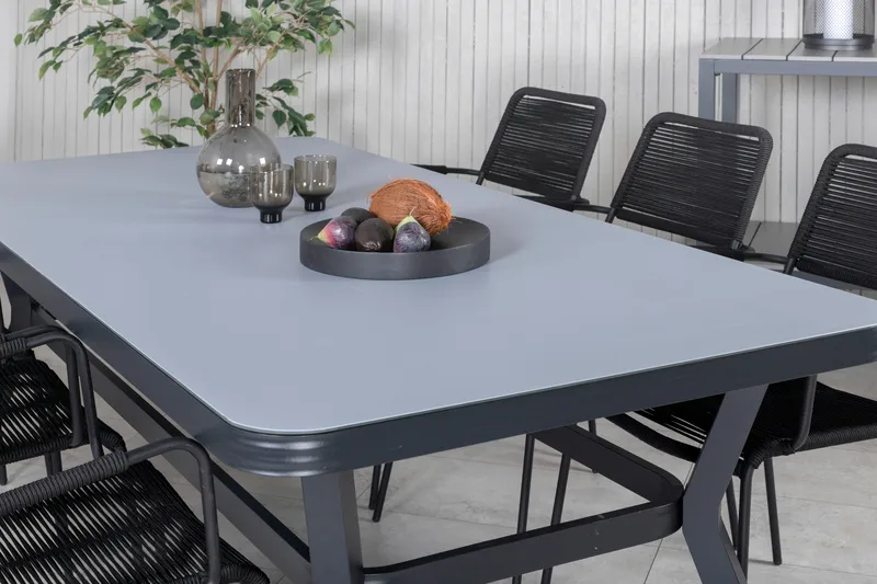 Virya Matgrupp Utomhus 200cm + 6 Lindos Karmstolar - Svart/Grå - Utemöbler - Utegrupp - Matgrupper utomhus