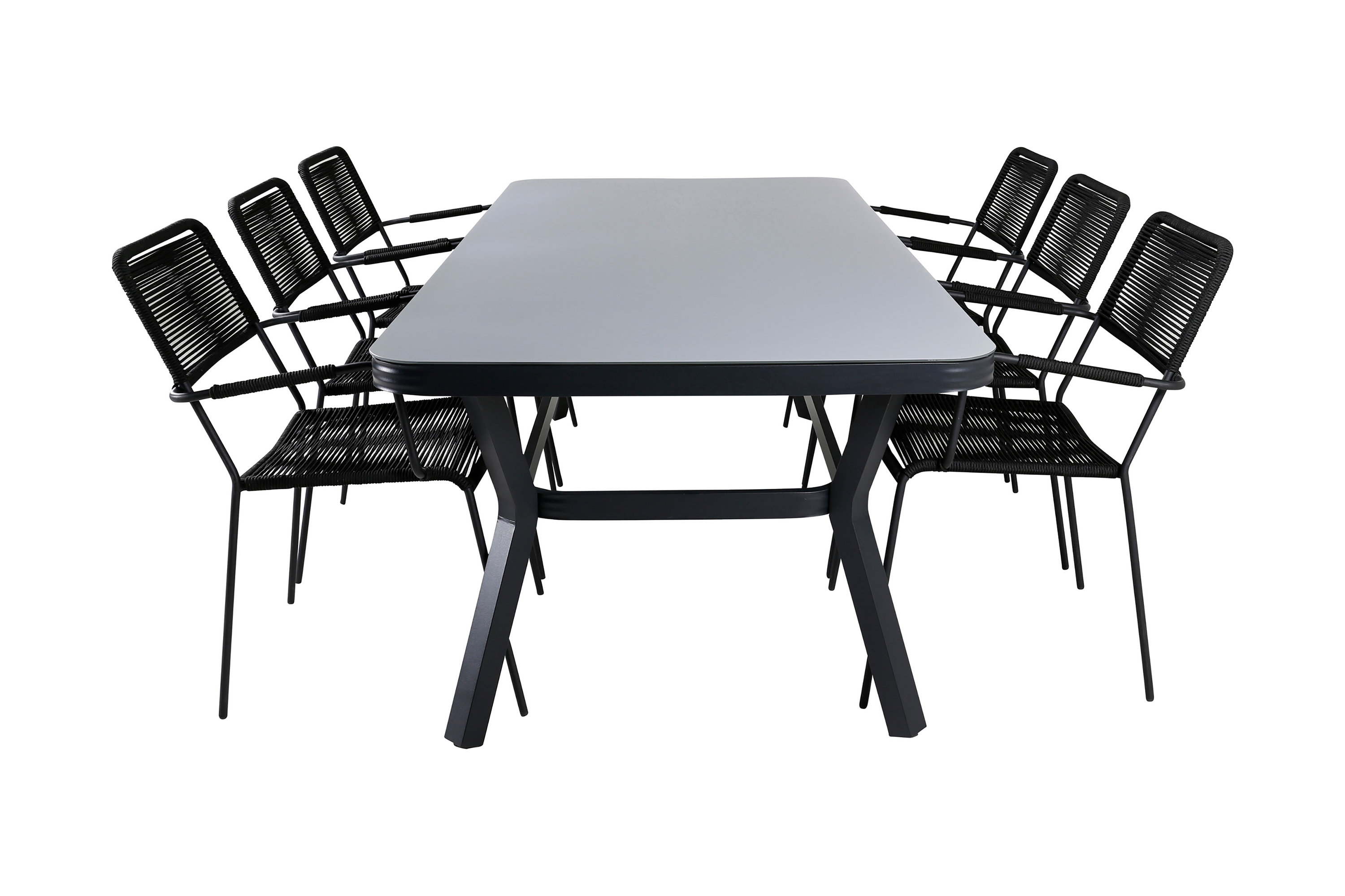 virya matgrupp utomhus 200cm + 6 lindos karmstolar - svart/grå