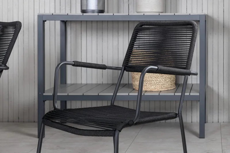 Virya Matgrupp Utomhus 200cm + 6 Lindos Karmstolar - Svart/Grå - Utemöbler - Utegrupp - Matgrupper utomhus