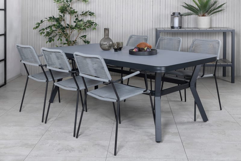 Virya Matgrupp Utomhus 200cm + 6 Lindos Karmstolar - Vit - Utemöbler - Utegrupp - Matgrupper utomhus