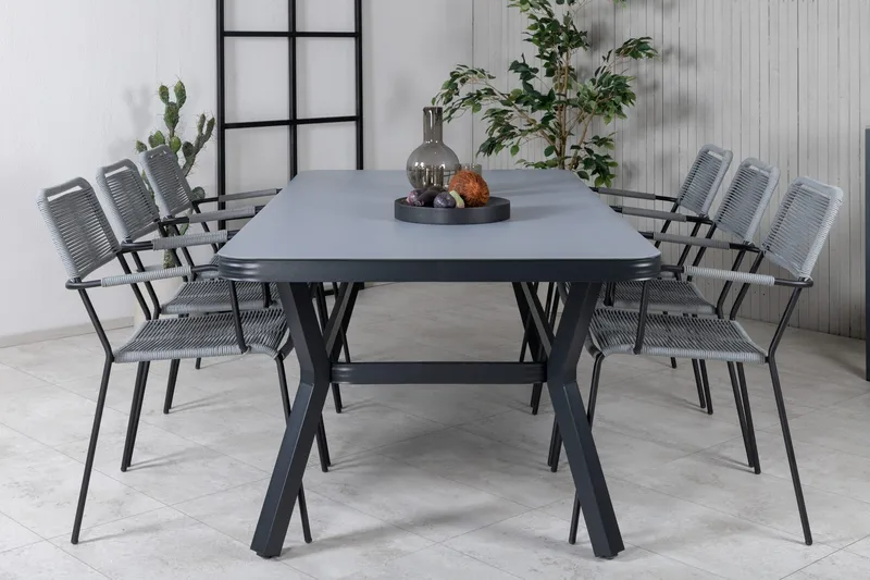 Virya Matgrupp Utomhus 200cm + 6 Lindos Karmstolar - Vit - Utemöbler - Utegrupp - Matgrupper utomhus