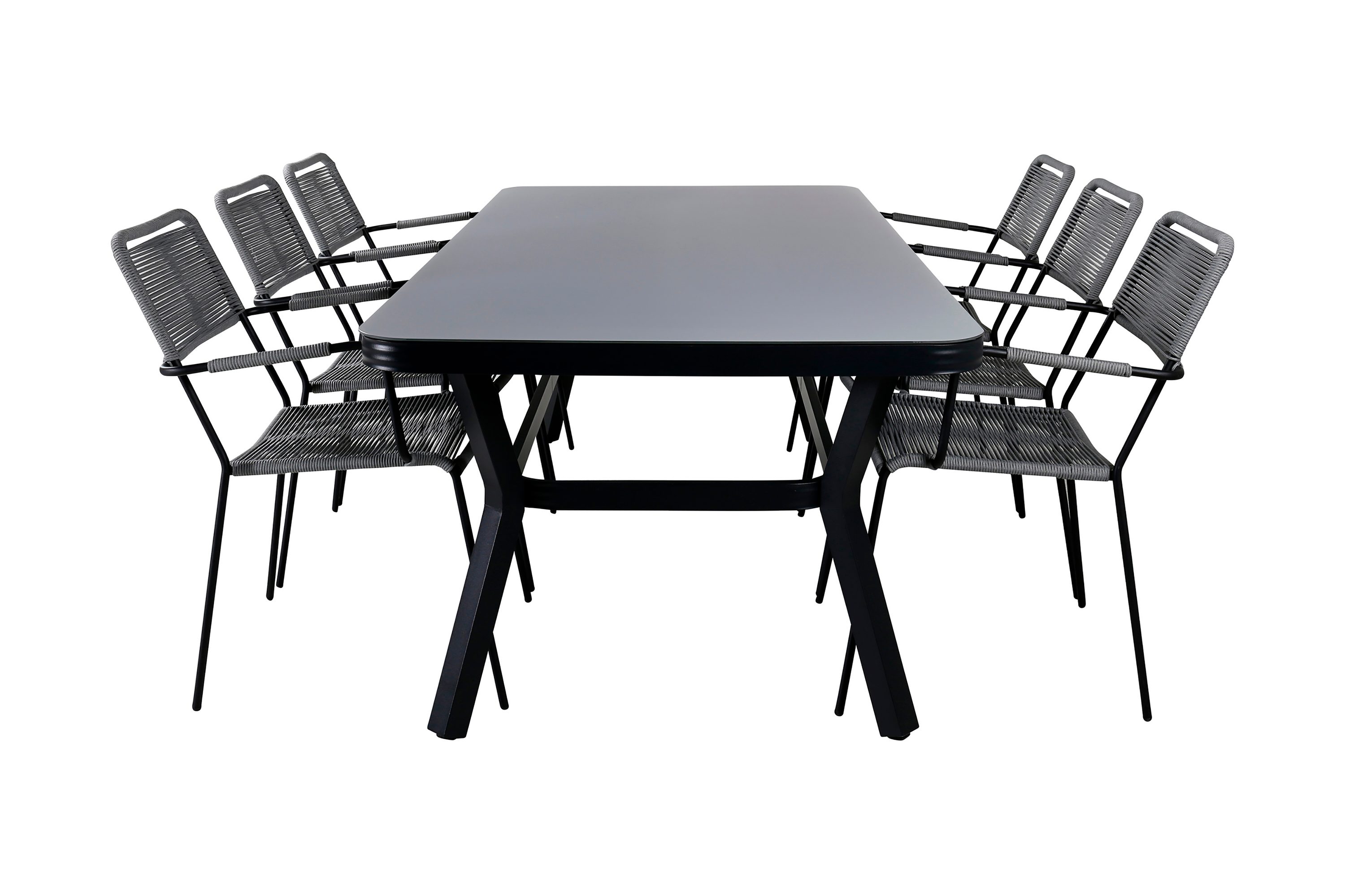 virya matgrupp utomhus 200cm + 6 lindos karmstolar - vit