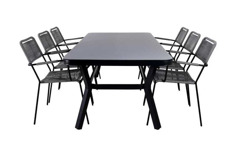 Virya Matgrupp Utomhus 200cm + 6 Lindos Karmstolar, Vit