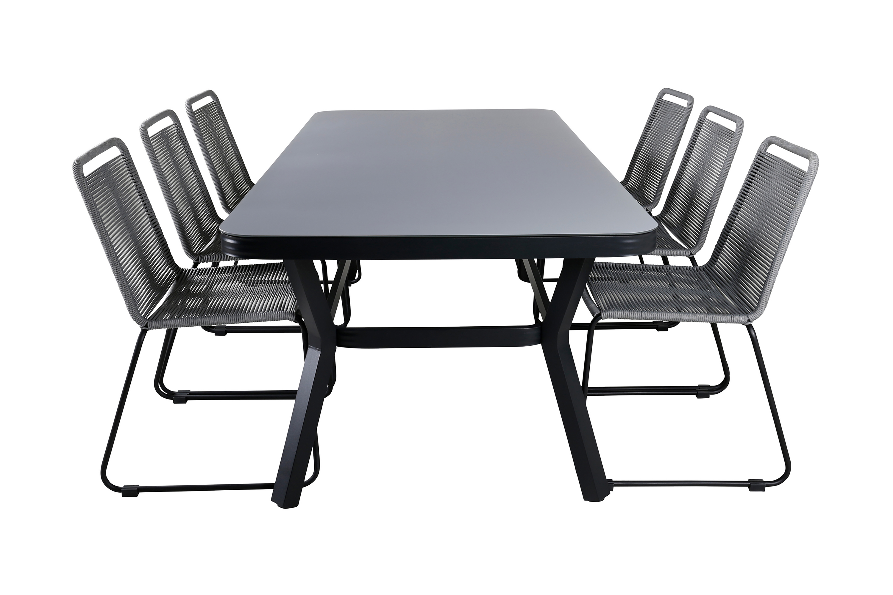 virya matgrupp utomhus 200cm + 6 lindos matstolar - svart/natur