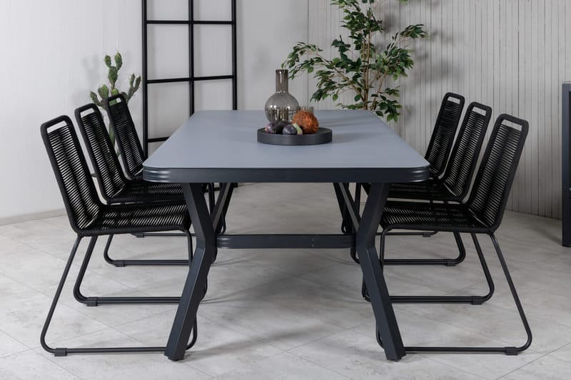 Virya Matgrupp Utomhus 200cm + 6 Lindos Stapelbara Matstolar - Brun/Vit - Utemöbler - Utegrupp - Matgrupper utomhus