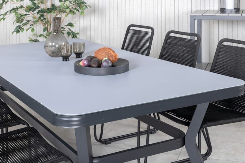 Virya Matgrupp Utomhus 200cm + 6 Lindos Stapelbara Matstolar - Brun/Vit - Utemöbler - Utegrupp - Matgrupper utomhus