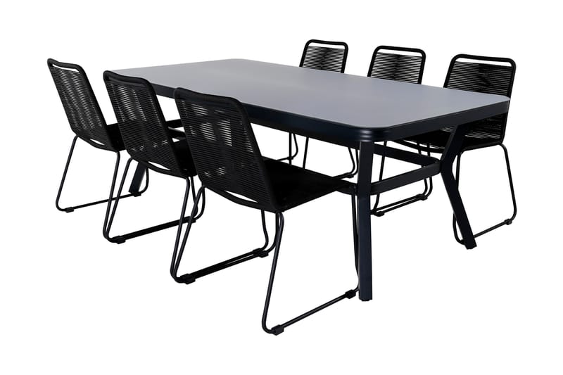 Virya Matgrupp Utomhus 200cm + 6 Lindos Stapelbara Matstolar - Brun/Vit - Utemöbler - Utegrupp - Matgrupper utomhus