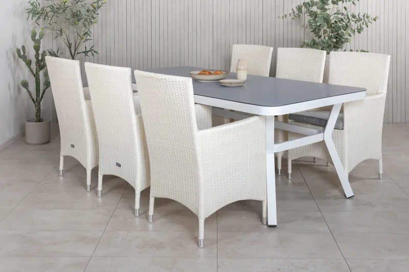 Virya Matgrupp Utomhus 200cm + 6 Malin Karmstolar - Svart/Grå - Utemöbler - Utegrupp - Matgrupper utomhus