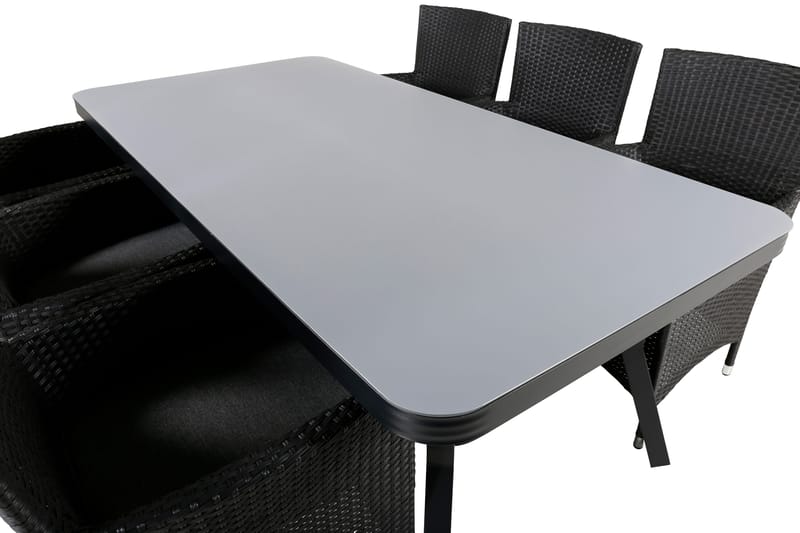 Virya Matgrupp Utomhus 200cm + 6 Malin Karmstolar - Svart/Grå - Utemöbler - Utegrupp - Matgrupper utomhus