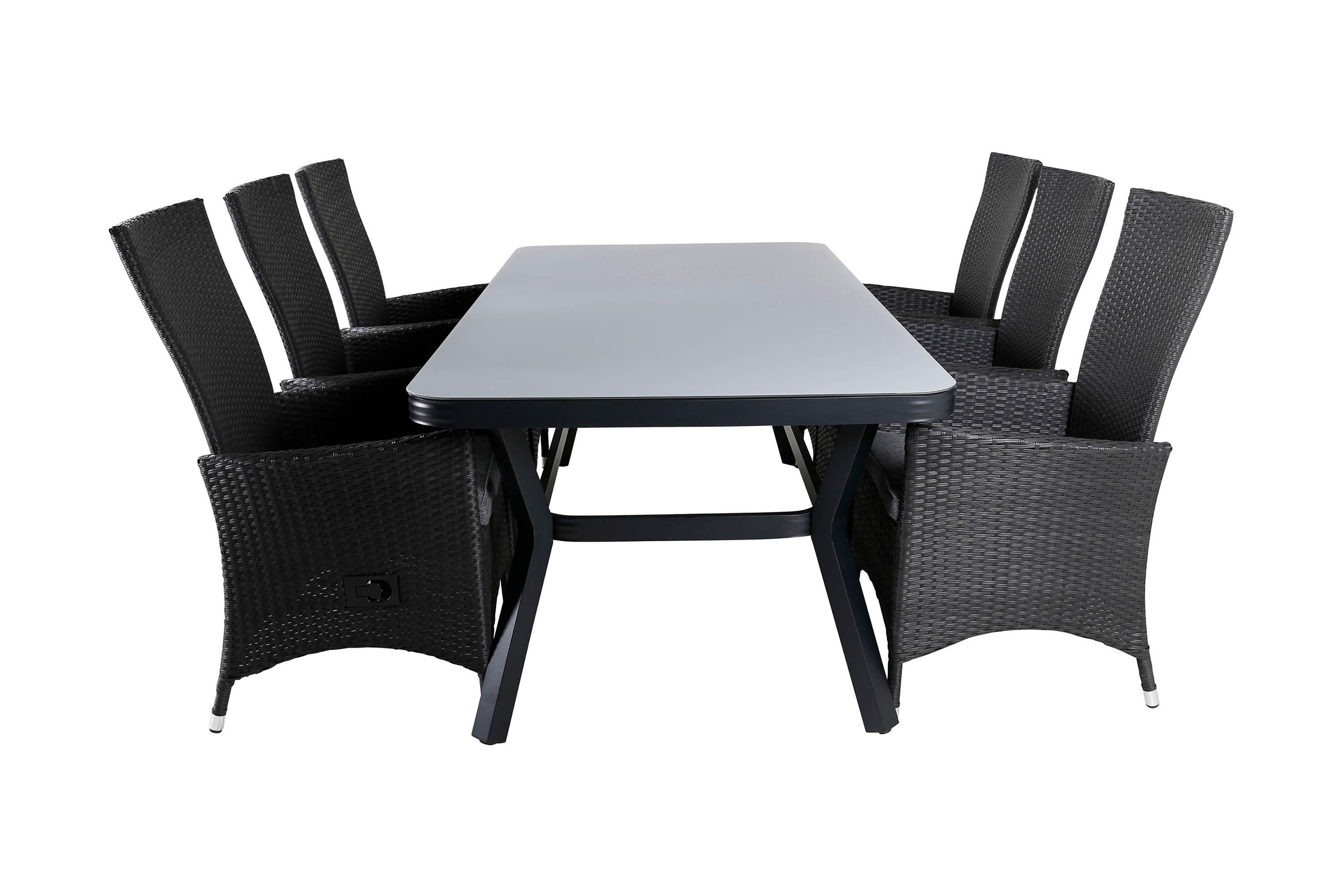 virya matgrupp utomhus 200cm + 6 padova reclinerstolar - svart