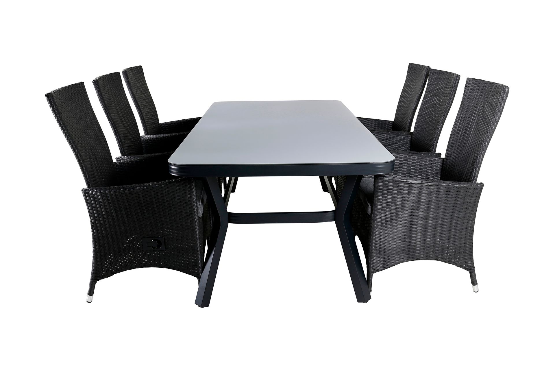 Virya Matgrupp Utomhus 200cm + 6 Padova Reclinerstolar - Svart - Utemöbler - Utegrupp - Matgrupper utomhus