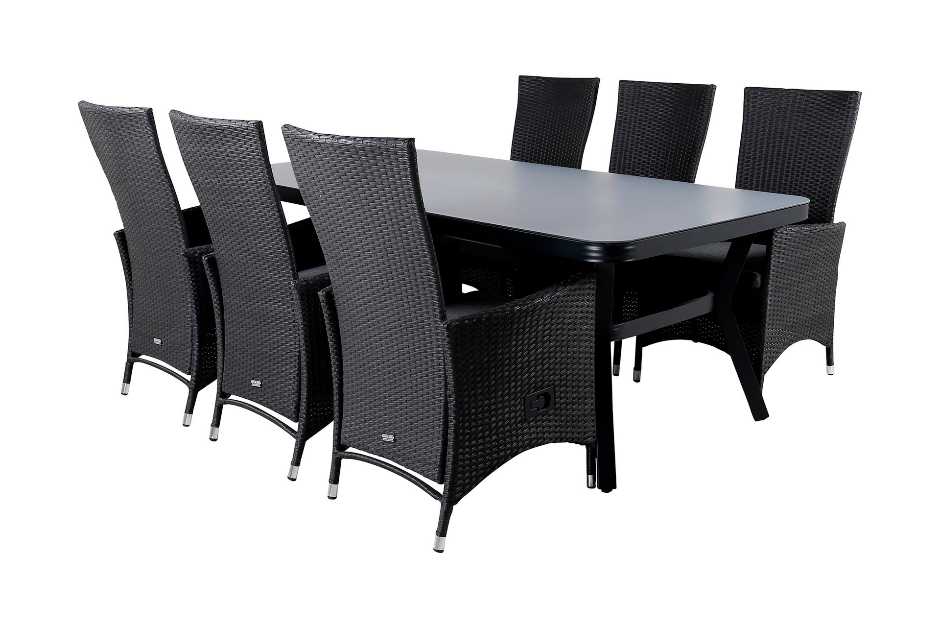 Virya Matgrupp Utomhus 200cm + 6 Padova Reclinerstolar - Svart - Utemöbler - Utegrupp - Matgrupper utomhus