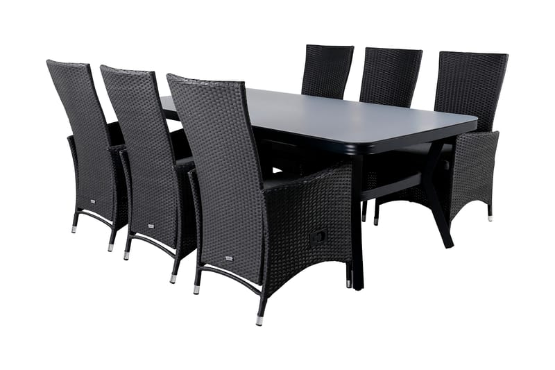 Virya Matgrupp Utomhus 200cm + 6 Padova Reclinerstolar - Svart - Utemöbler - Utegrupp - Matgrupper utomhus