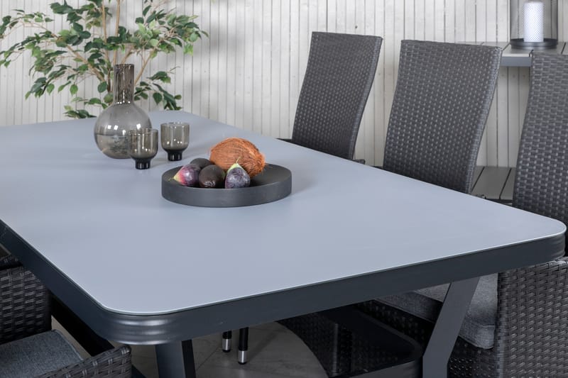 Virya Matgrupp Utomhus 200cm + 6 Padova Reclinerstolar - Svart - Utemöbler - Utegrupp - Matgrupper utomhus