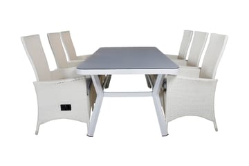Virya Matgrupp Utomhus 200cm + 6 Padova Reclinerstolar - Vit - Utemöbler - Utegrupp - Matgrupper utomhus