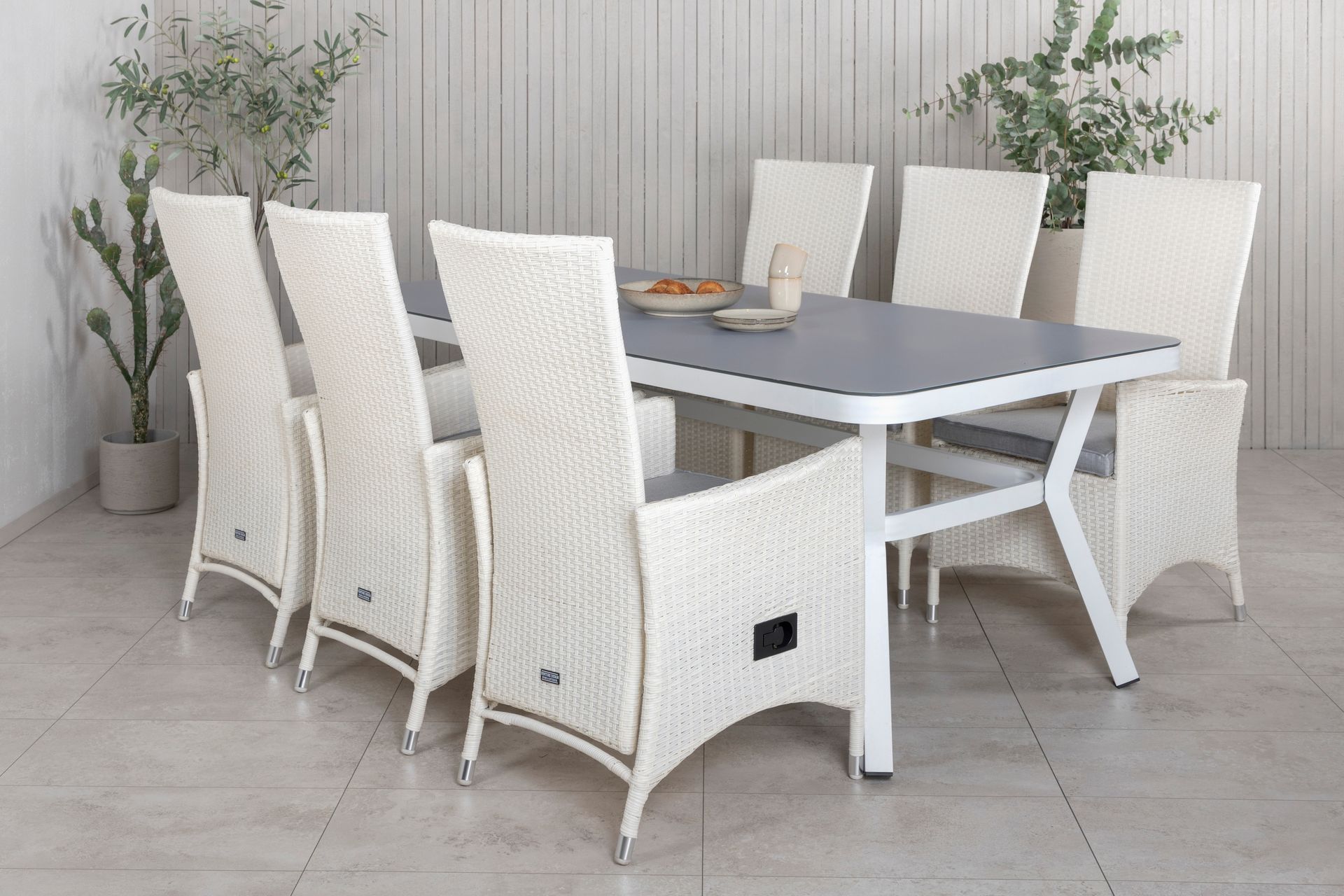 Virya Matgrupp Utomhus 200cm + 6 Padova Reclinerstolar - Vit - Utemöbler - Utegrupp - Matgrupper utomhus