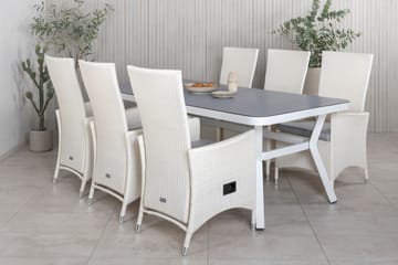 Virya Matgrupp Utomhus 200cm + 6 Padova Reclinerstolar - Vit - Utemöbler - Utegrupp - Matgrupper utomhus