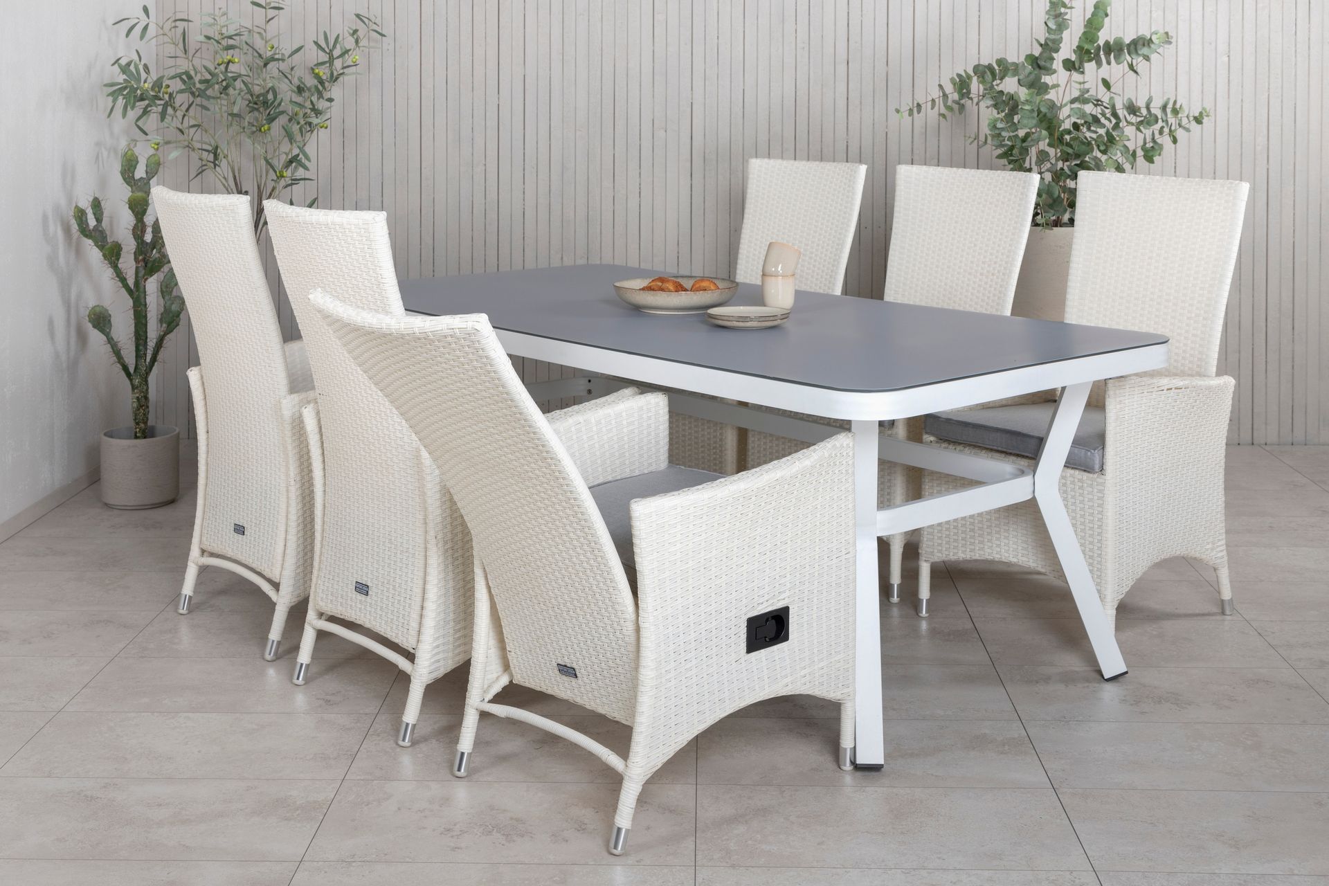 Virya Matgrupp Utomhus 200cm + 6 Padova Reclinerstolar - Vit - Utemöbler - Utegrupp - Matgrupper utomhus