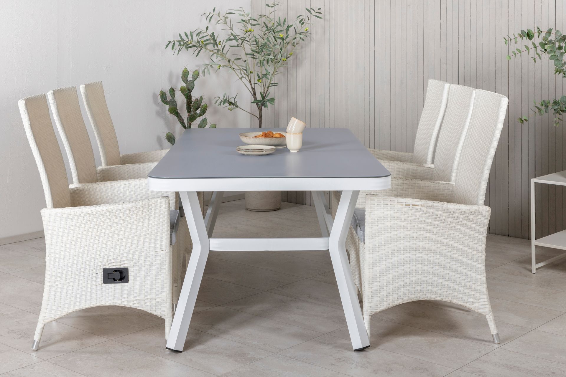 Virya Matgrupp Utomhus 200cm + 6 Padova Reclinerstolar - Vit - Utemöbler - Utegrupp - Matgrupper utomhus