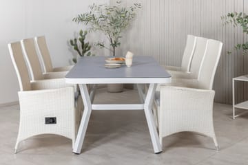 Virya Matgrupp Utomhus 200cm + 6 Padova Reclinerstolar - Vit - Utemöbler - Utegrupp - Matgrupper utomhus