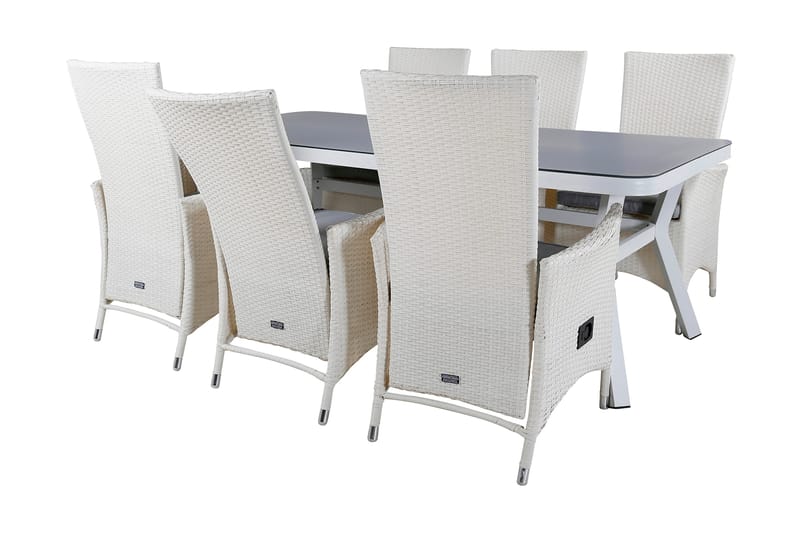 Virya Matgrupp Utomhus 200cm + 6 Padova Reclinerstolar - Vit - Utemöbler - Utegrupp - Matgrupper utomhus