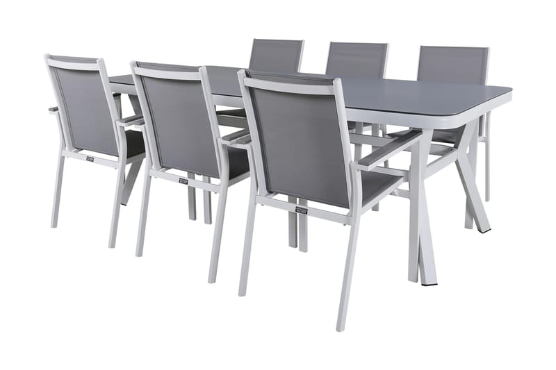 Virya Matgrupp Utomhus 200cm + 6 Parma Matstolar - Vit/Grå - Utemöbler - Utegrupp - Matgrupper utomhus
