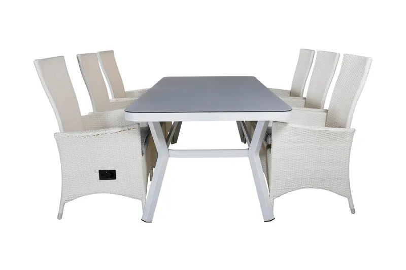 Virya Matgrupp Utomhus 200cm + 6 Padova Reclinerstolar, Vit