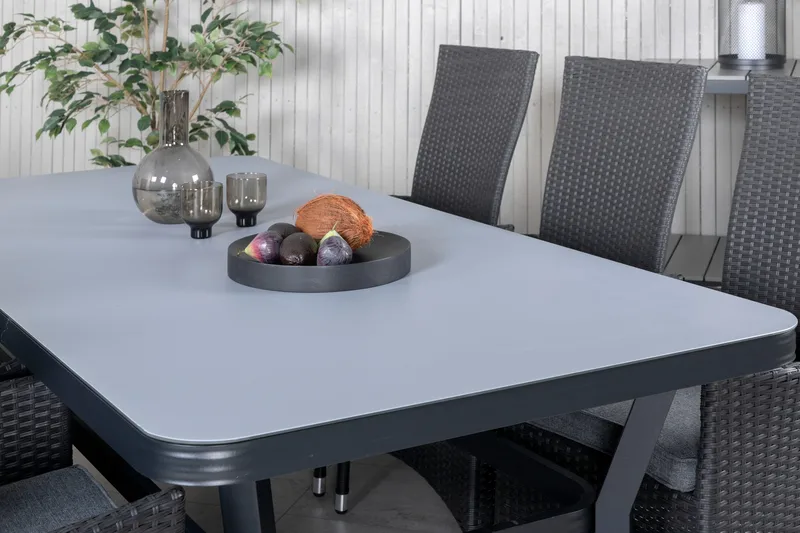 Virya Matgrupp Utomhus 200cm + 6 Padova Reclinerstolar - Svart - Utemöbler - Utegrupp - Matgrupper utomhus