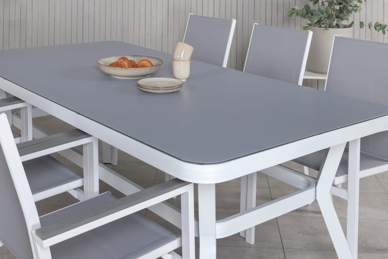 Virya Matgrupp Utomhus 200cm + 6 Parma Matstolar - Vit/Grå - Utemöbler - Utegrupp - Matgrupper utomhus