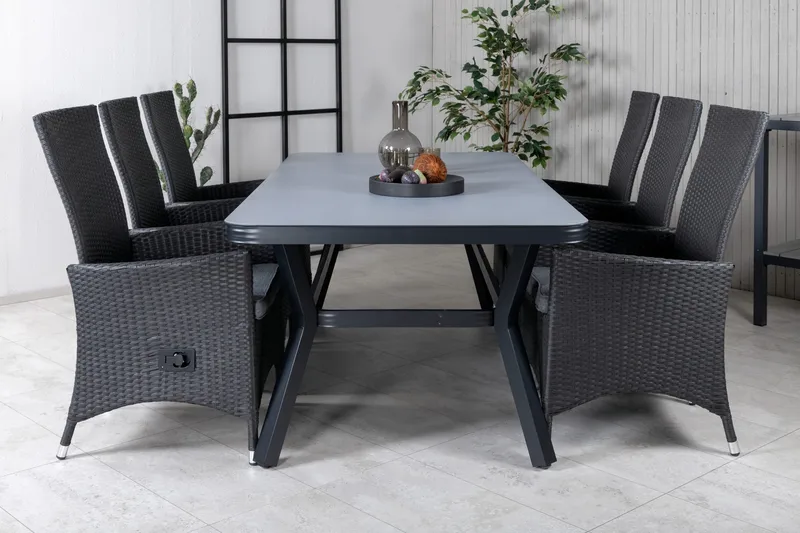 Virya Matgrupp Utomhus 200cm + 6 Padova Reclinerstolar - Svart - Utemöbler - Utegrupp - Matgrupper utomhus