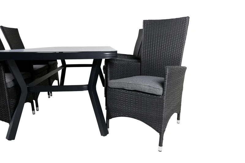 Virya Matgrupp Utomhus 200cm + 6 Padova Reclinerstolar - Svart - Utemöbler - Utegrupp - Matgrupper utomhus