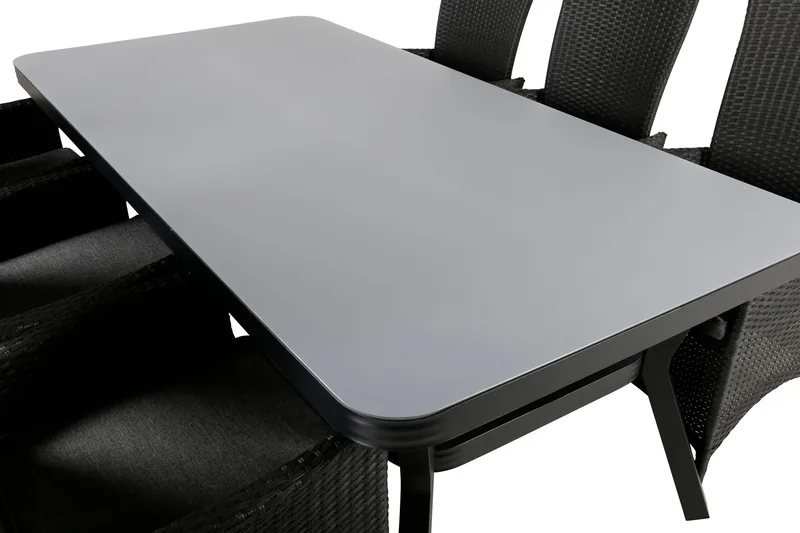 Virya Matgrupp Utomhus 200cm + 6 Padova Reclinerstolar - Svart - Utemöbler - Utegrupp - Matgrupper utomhus