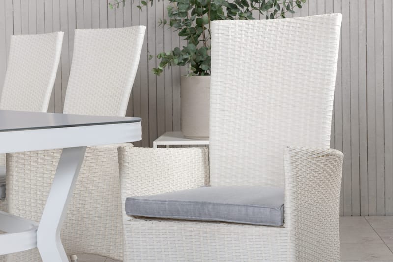 Virya Matgrupp Utomhus 200cm + 6 Padova Reclinerstolar - Vit - Utemöbler - Utegrupp - Matgrupper utomhus