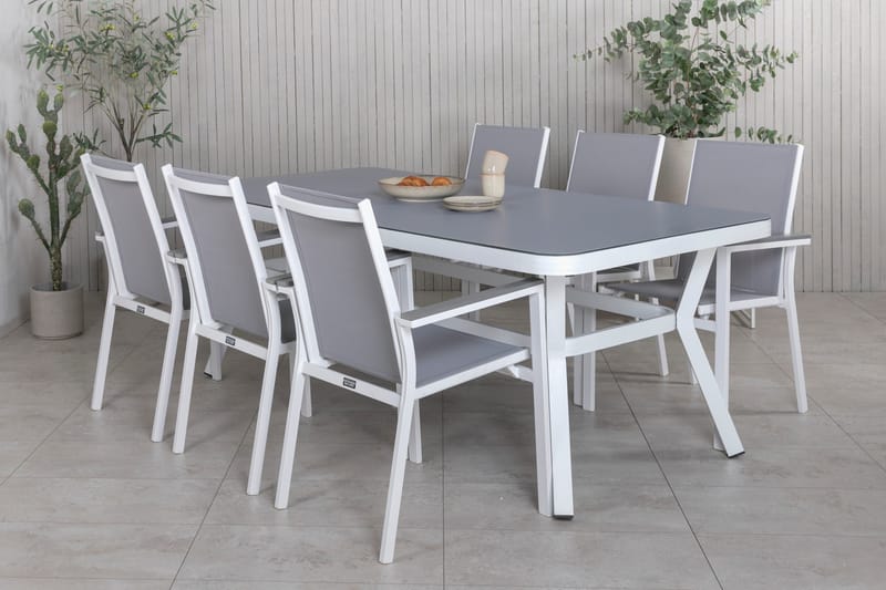 Virya Matgrupp Utomhus 200cm + 6 Parma Matstolar - Vit/Grå - Utemöbler - Utegrupp - Matgrupper utomhus