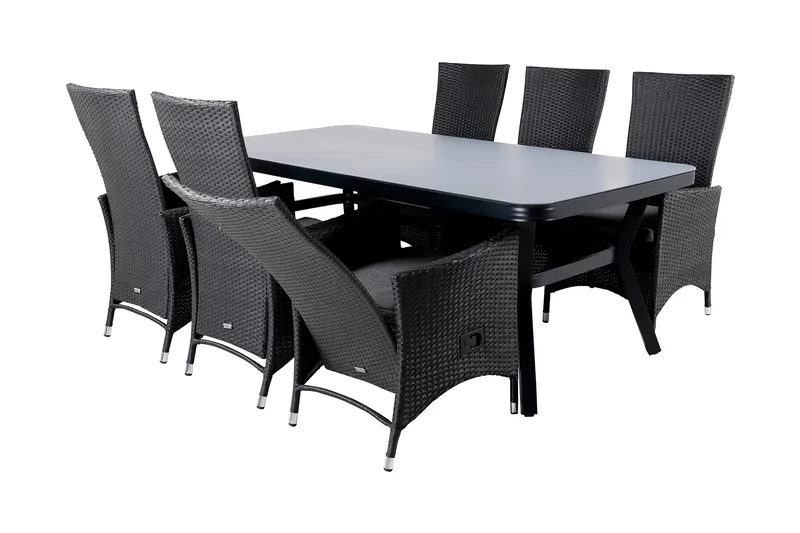 Virya Matgrupp Utomhus 200cm + 6 Padova Reclinerstolar - Svart - Utemöbler - Utegrupp - Matgrupper utomhus