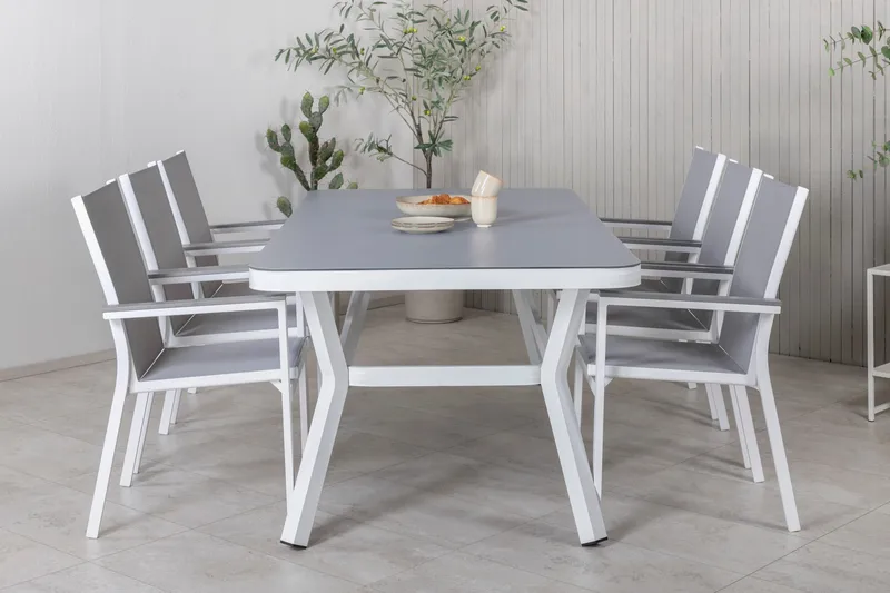 Virya Matgrupp Utomhus 200cm + 6 Parma Matstolar - Vit/Grå - Utemöbler - Utegrupp - Matgrupper utomhus
