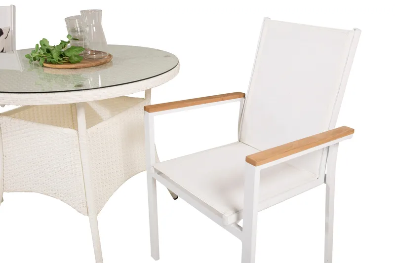 Volta Matgrupp Utomhus Rund Ø90cm + 2 Texas Karmstolar - Vit/Grå - Utemöbler - Utegrupp - Matgrupper utomhus