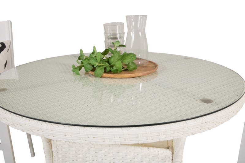 Volta Matgrupp Utomhus Rund Ø90cm + 2 Texas Karmstolar - Vit/Grå - Utemöbler - Utegrupp - Matgrupper utomhus