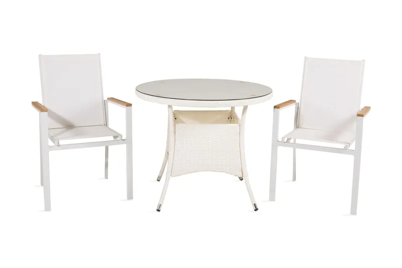 Volta Matgrupp Utomhus Rund Ø90cm + 2 Texas Karmstolar, Vit/Grå