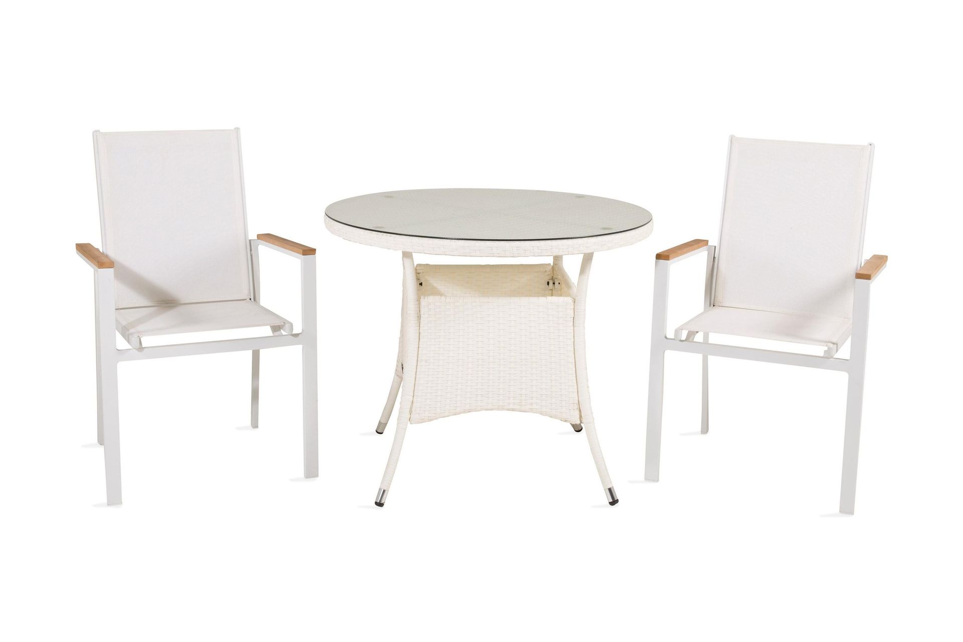 Volta Matgrupp Utomhus Rund &Oslash;90cm + 2 Texas Karmstolar - Vit/Gr&aring;