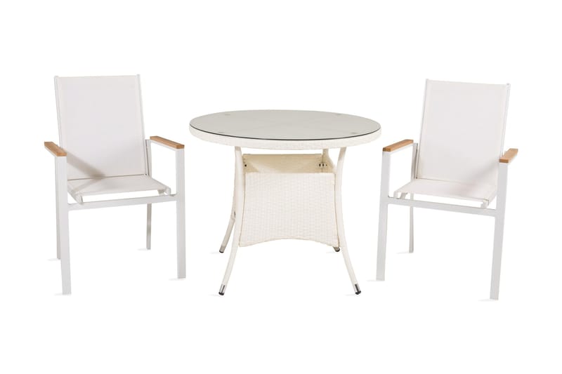 Volta Matgrupp Utomhus Rund Ø90cm + 2 Texas Karmstolar, Vit/Grå